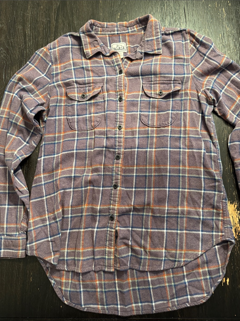 Woolrich Purple Plaid Button-Down Shirt with Orange & Blue Lines